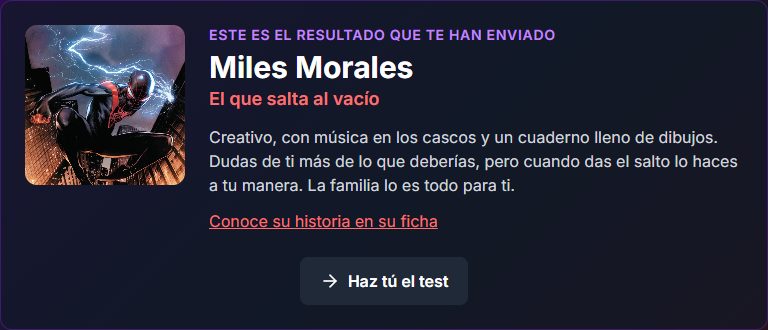 Resultado de Miles Morales en el quiz ¿Qué Spider-Man eres?
